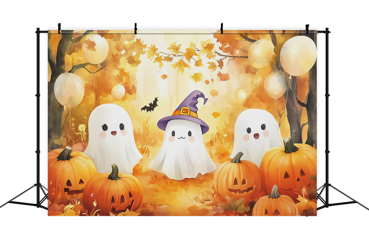 Fotohintergrund Kürbisbeet Herbstliche Geisterversammlung Niedlicher Halloween-Fotohintergrund RR67-178