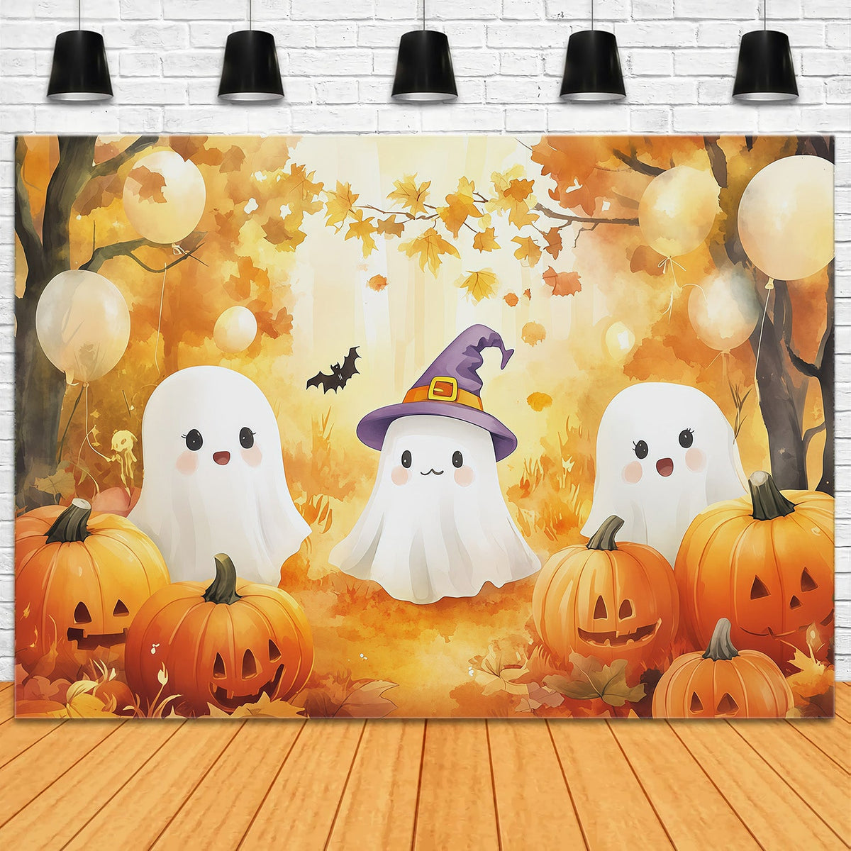 Fotohintergrund Kürbisbeet Herbstliche Geisterversammlung Niedlicher Halloween-Fotohintergrund RR67-178