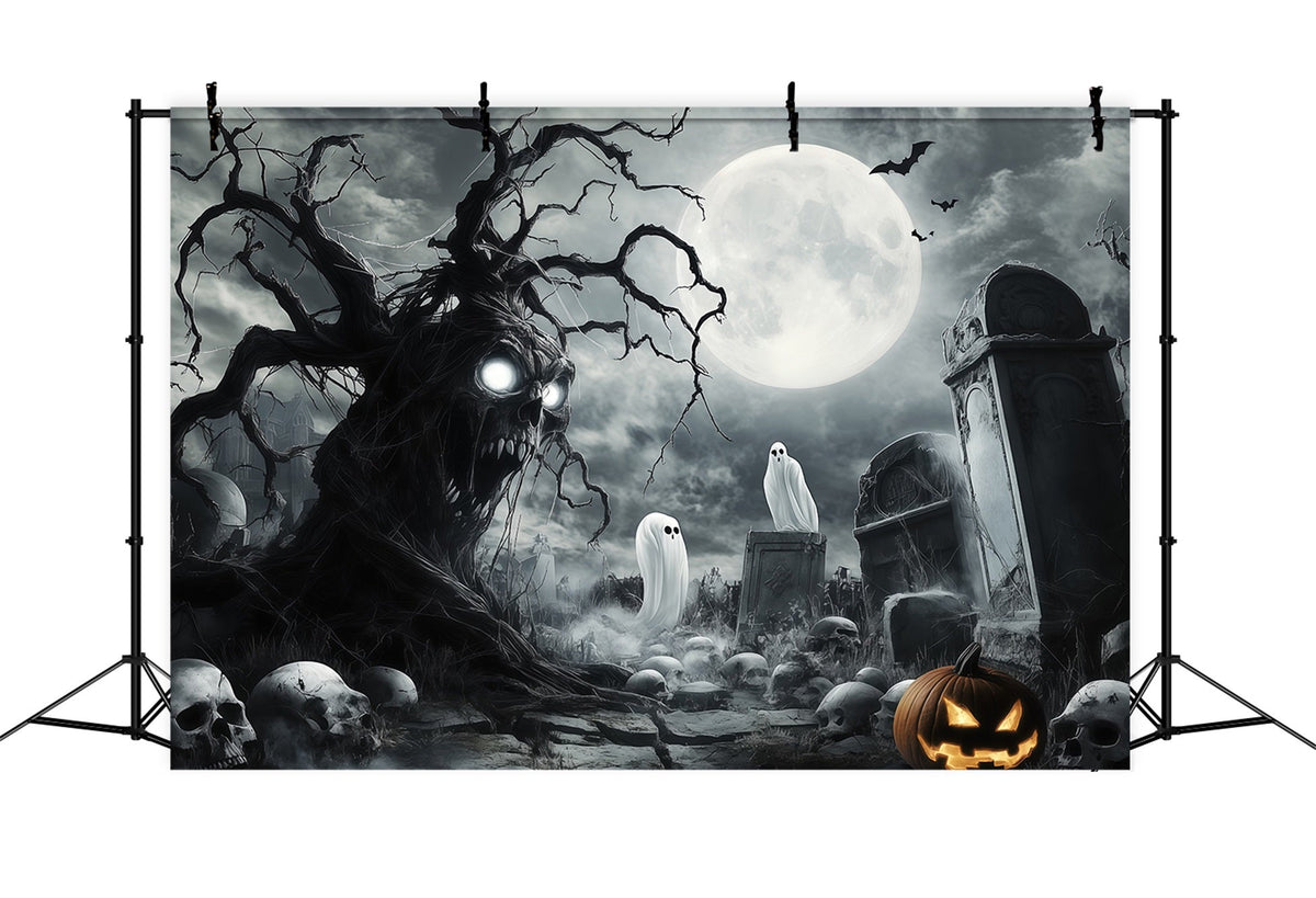 Halloween-GeisterkulisseGruseliger Totenkopfbaum Auf Dem Friedhof RR67-18
