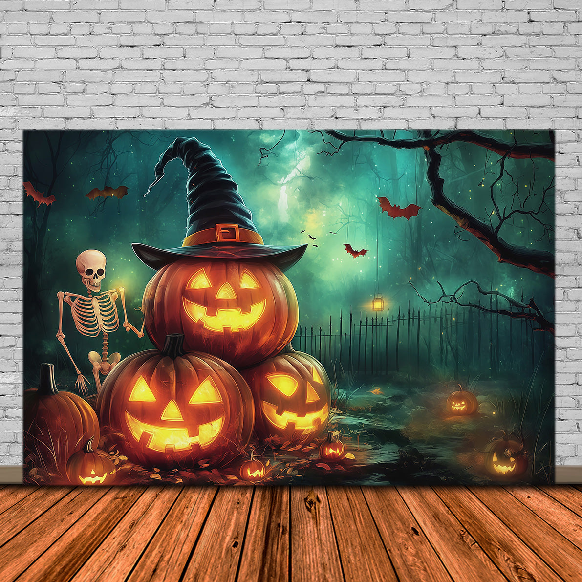Kürbis-Hintergrund Hexen-Skelett-Wald-Hintergrund Halloween-Fotokabine RR67-183