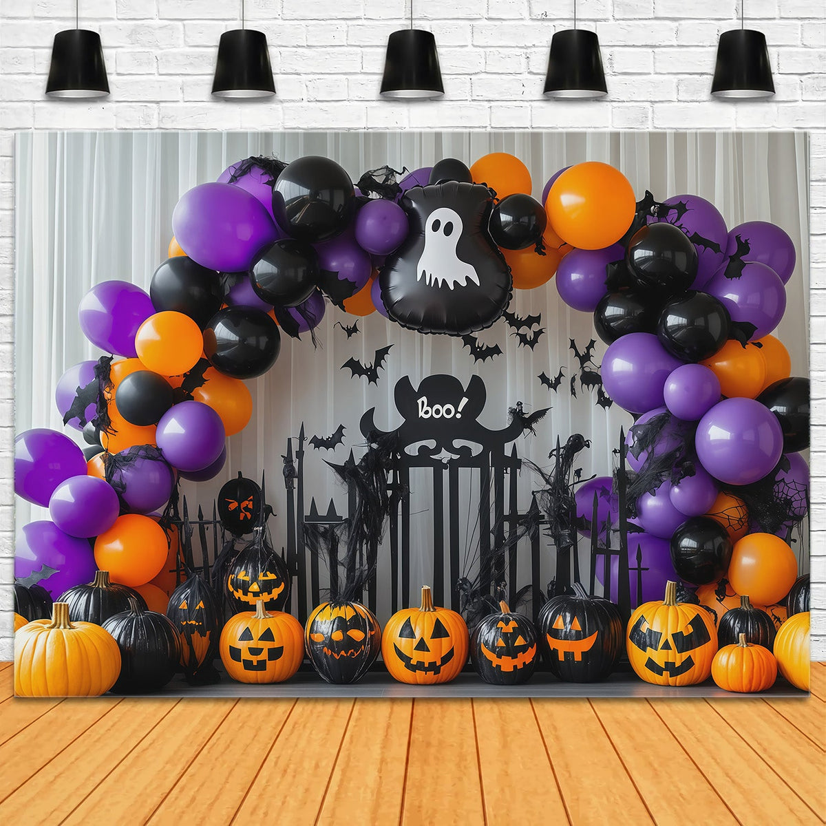 Halloween-Ballon-Fotohintergrund Geister-Kürbisbogen Halloween-Hintergrund Für Den Außenbereich RR67-185