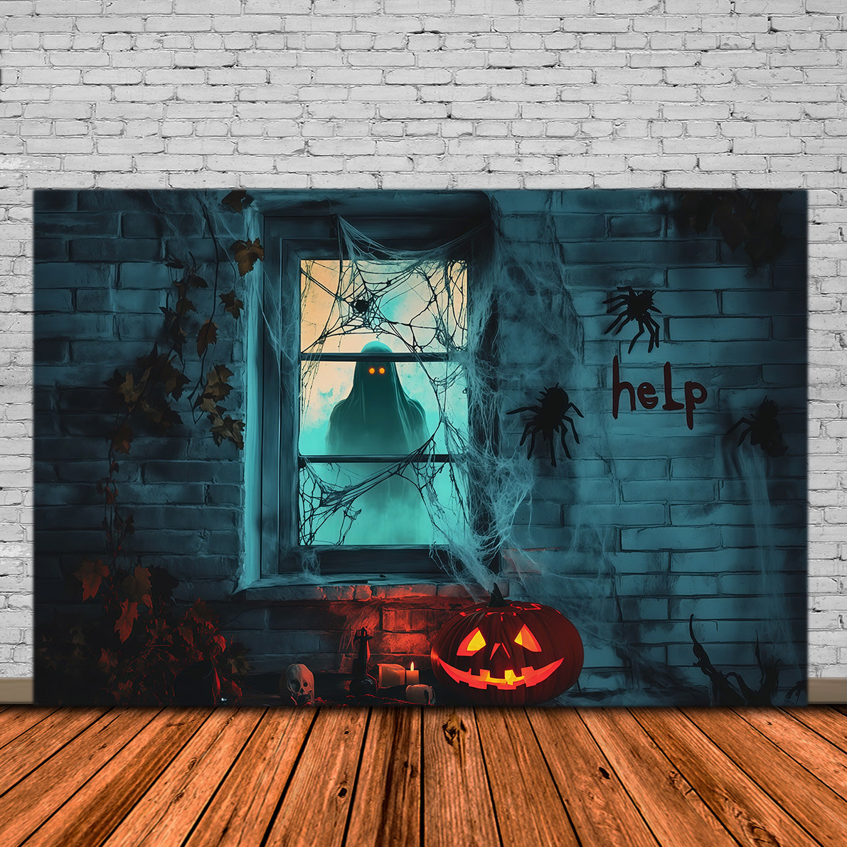 Gruselige Mädchen-Fensterkulisse Unheimliche Geisternetze Halloween-Garagekulisse RR67-188