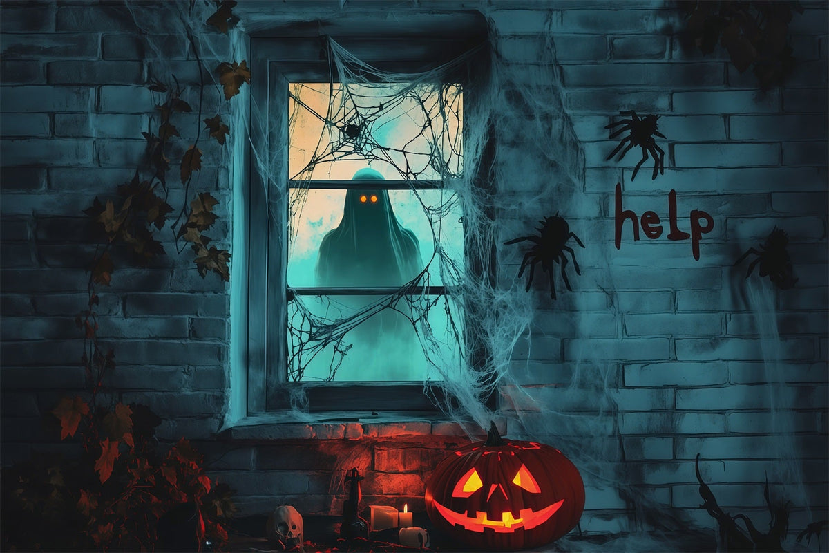 Gruselige Mädchen-Fensterkulisse Unheimliche Geisternetze Halloween-Garagekulisse RR67-188