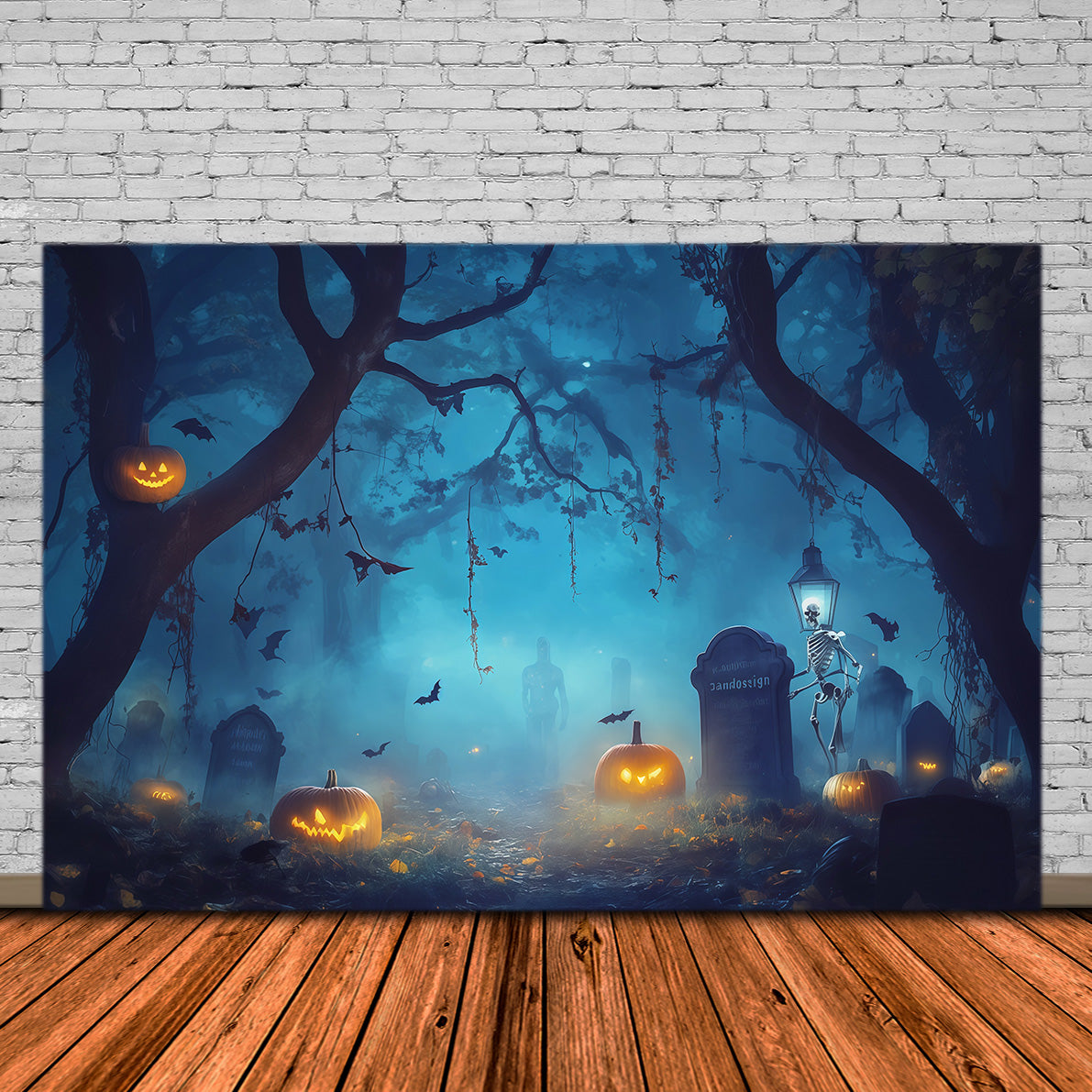 Kürbis-Hintergrund Nebliger Skelettfriedhof Gruselige Halloween-Hintergrundideen RR67-192