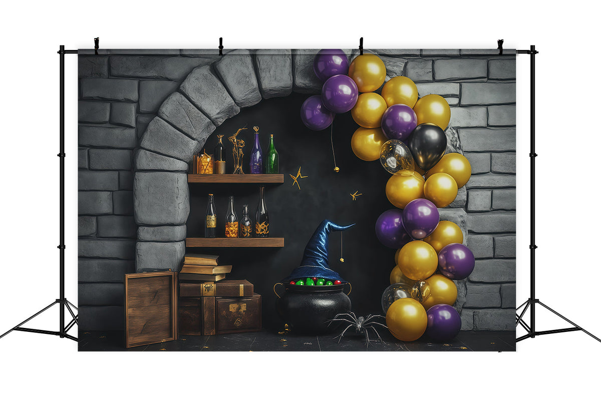 Steinmauer-Kulisse Halloween-Hexe Zaubertrank Ballon-Nische Zauberer-Kulisse RR67-193