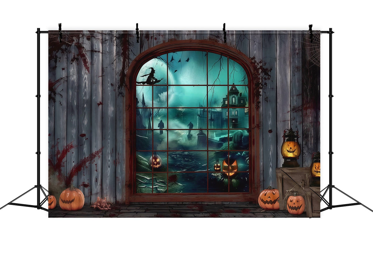 Halloween-Blutkulisse Gotisches Fenster Hexenkürbisse Halloween-Kulissen RR67-2