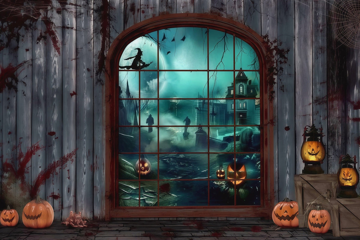 Halloween-Blutkulisse Gotisches Fenster Hexenkürbisse Halloween-Kulissen RR67-2
