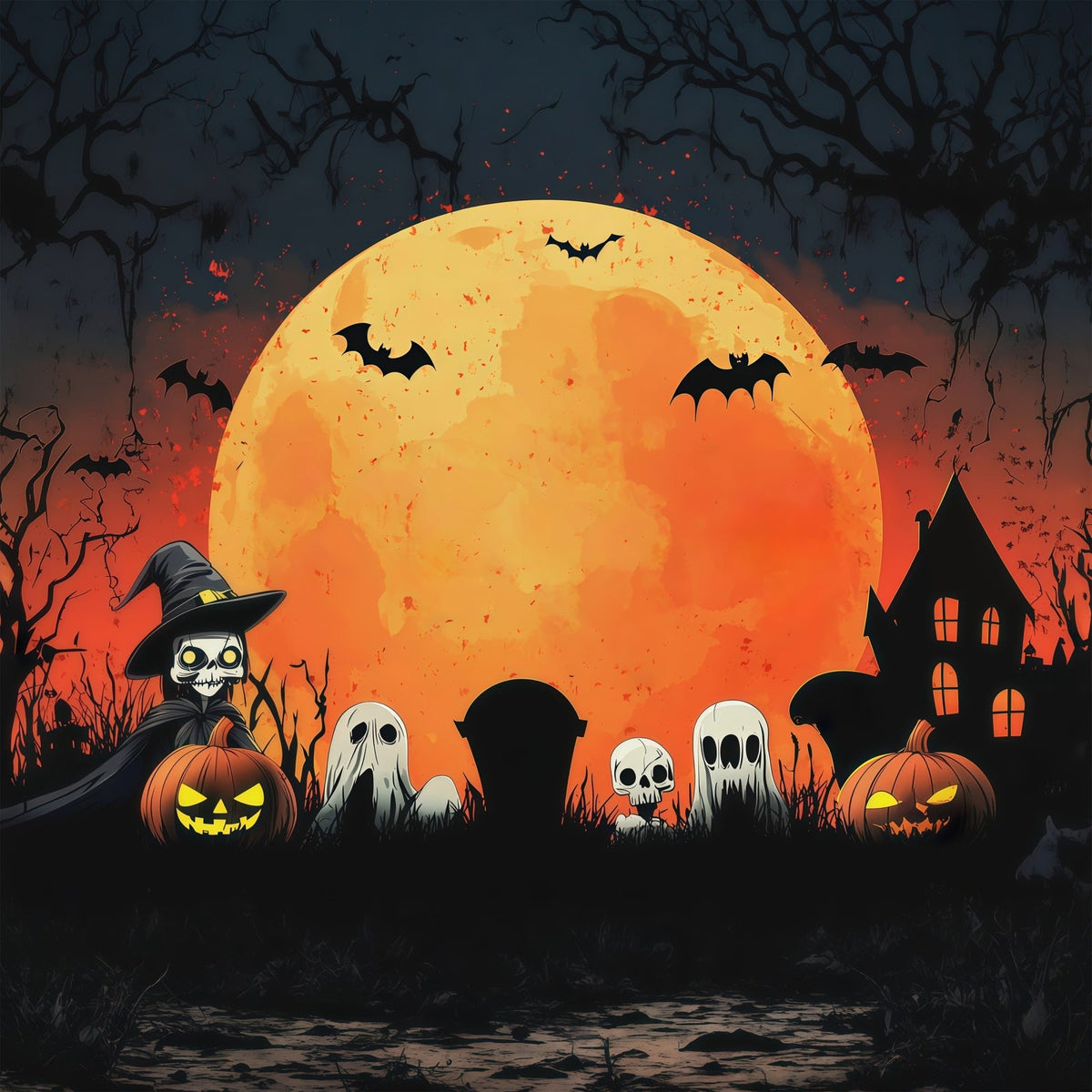 Halloween-Fotohintergrund Orange Moon Ghost Gathering Für Halloween-Partys RR67-20