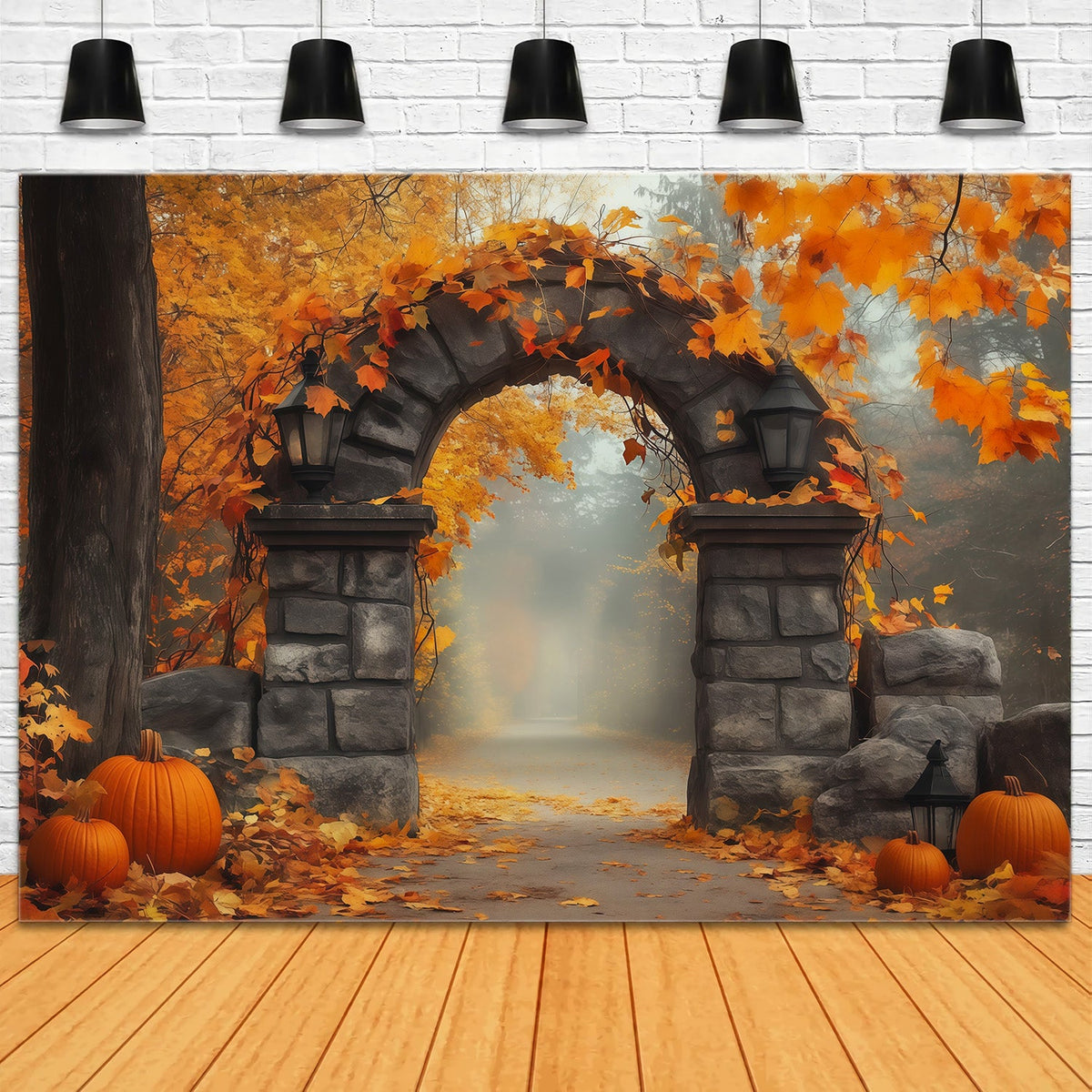 Herbstliche Kulisse Mit Kürbissen Und Blättern Steintor-Fotografie-Hintergründe Halloween RR67-200
