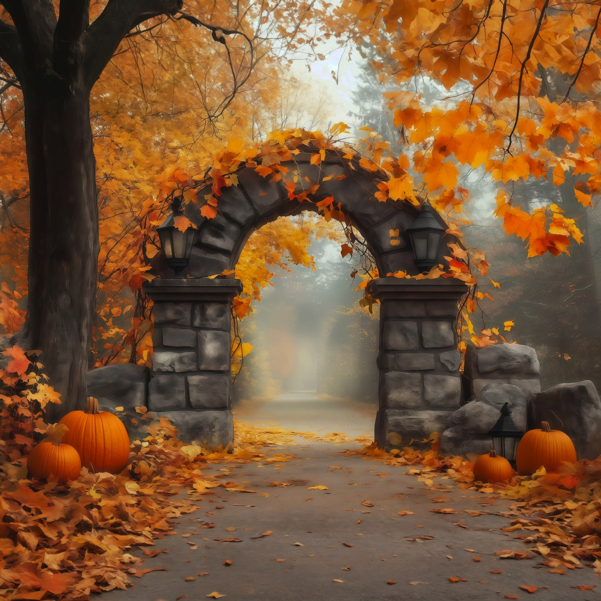 Herbstliche Kulisse Mit Kürbissen Und Blättern Steintor-Fotografie-Hintergründe Halloween RR67-200