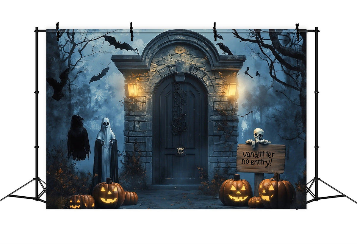 Halloween-Fotohintergrund Für Den AußenbereichSpuktür Geister Kürbisse RR67-21
