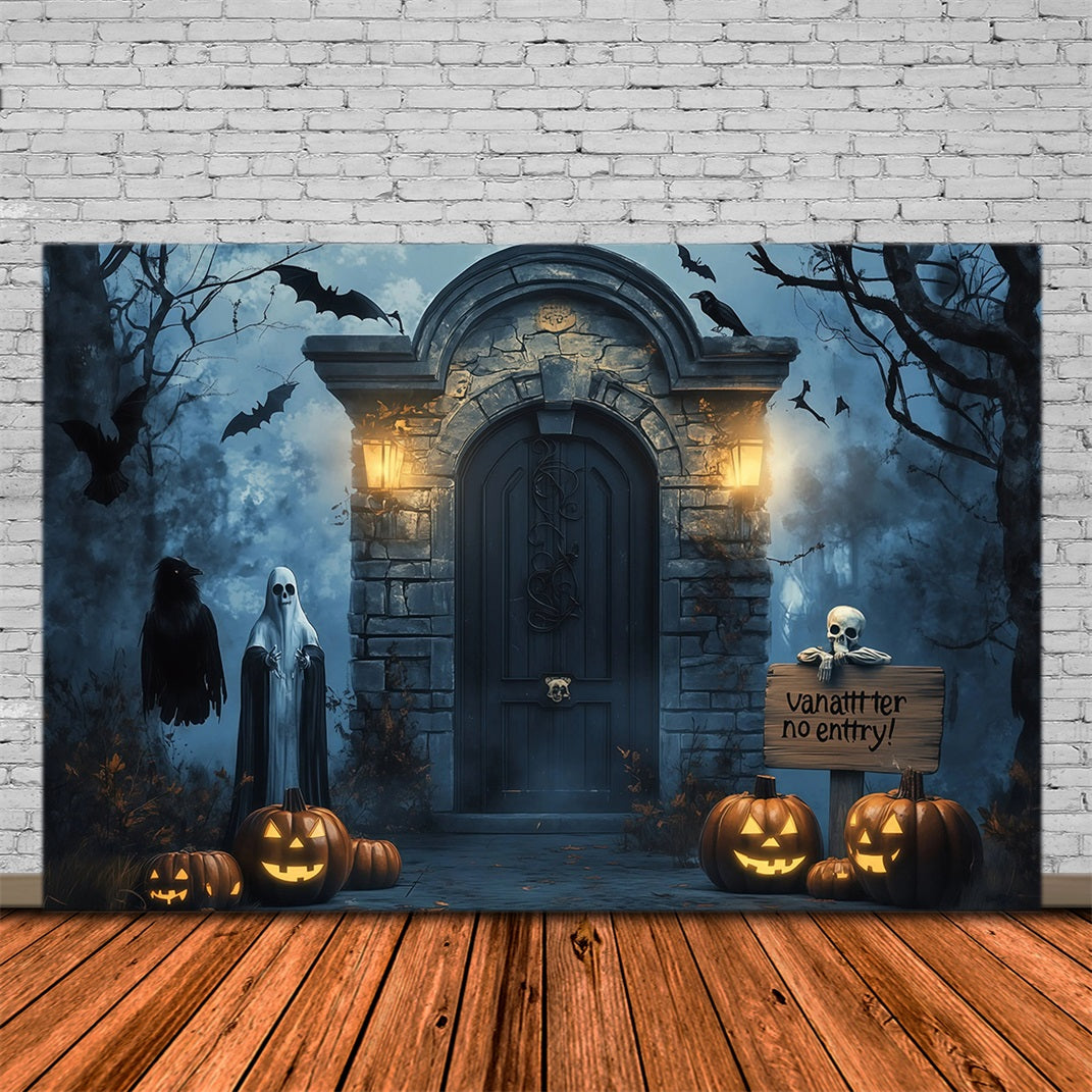 Halloween-Fotohintergrund Für Den AußenbereichSpuktür Geister Kürbisse RR67-21