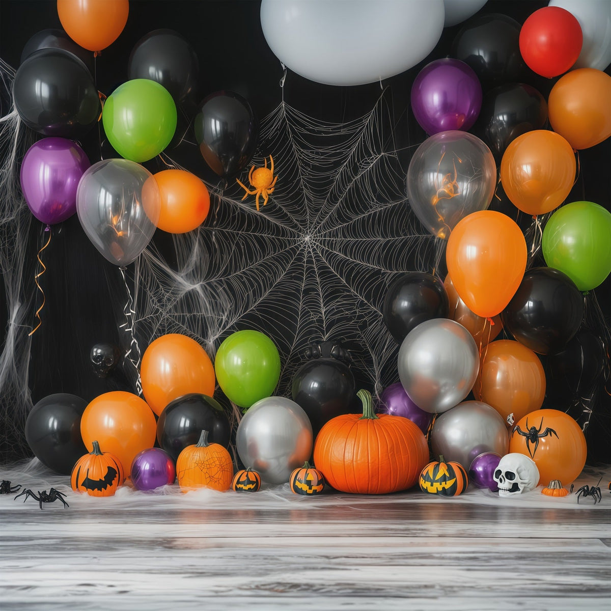 Halloween-Ballonhintergrund Spinnennetz Fledermäuse Kürbisparty Halloween-Themenhintergrund RR67-30