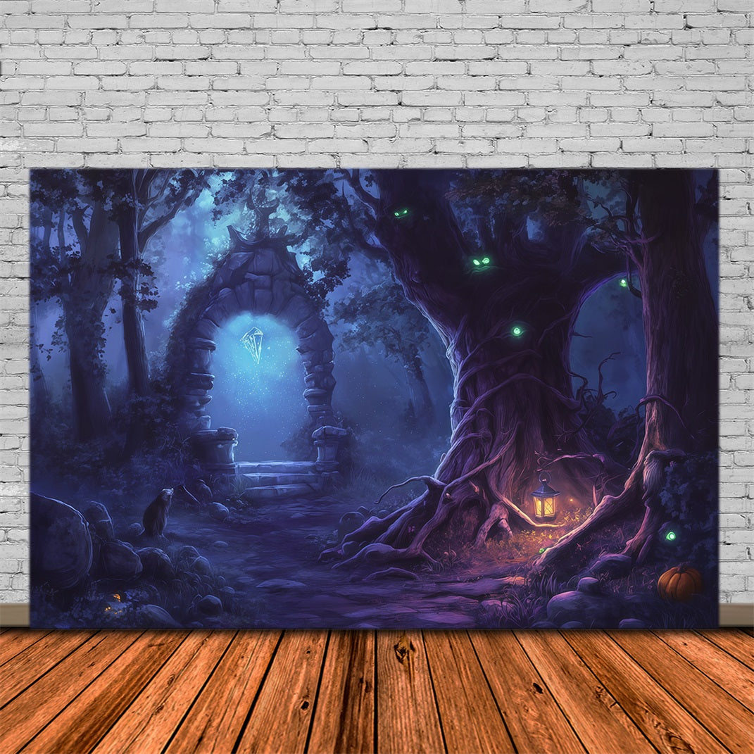 Halloween-Waldkulisse Leuchtendes Portal Mystischer Wald Vintage-Halloween-Kulisse RR67-32