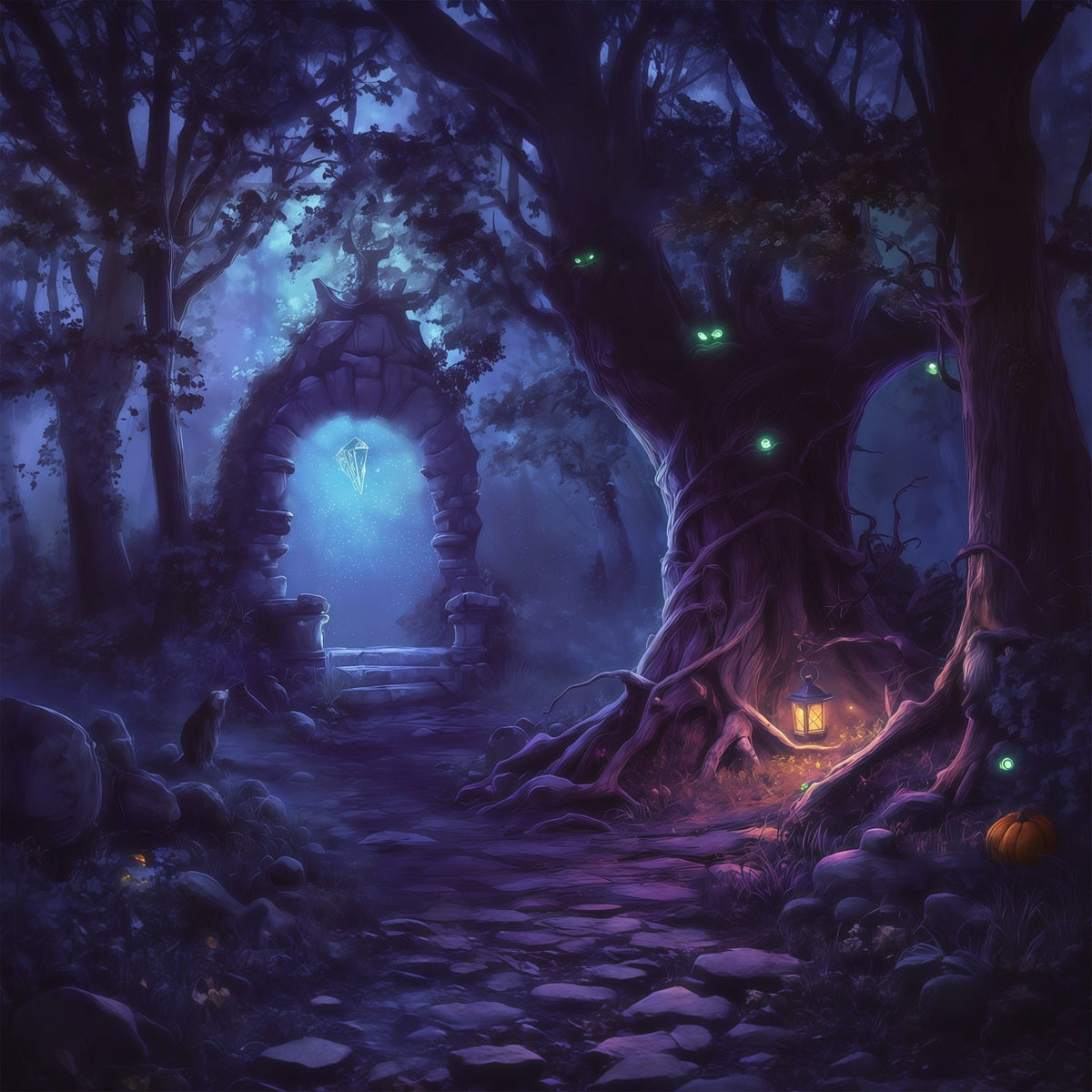 Halloween-Waldkulisse Leuchtendes Portal Mystischer Wald Vintage-Halloween-Kulisse RR67-32