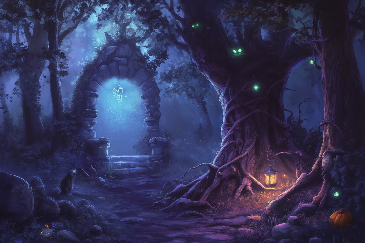 Halloween-Waldkulisse Leuchtendes Portal Mystischer Wald Vintage-Halloween-Kulisse RR67-32
