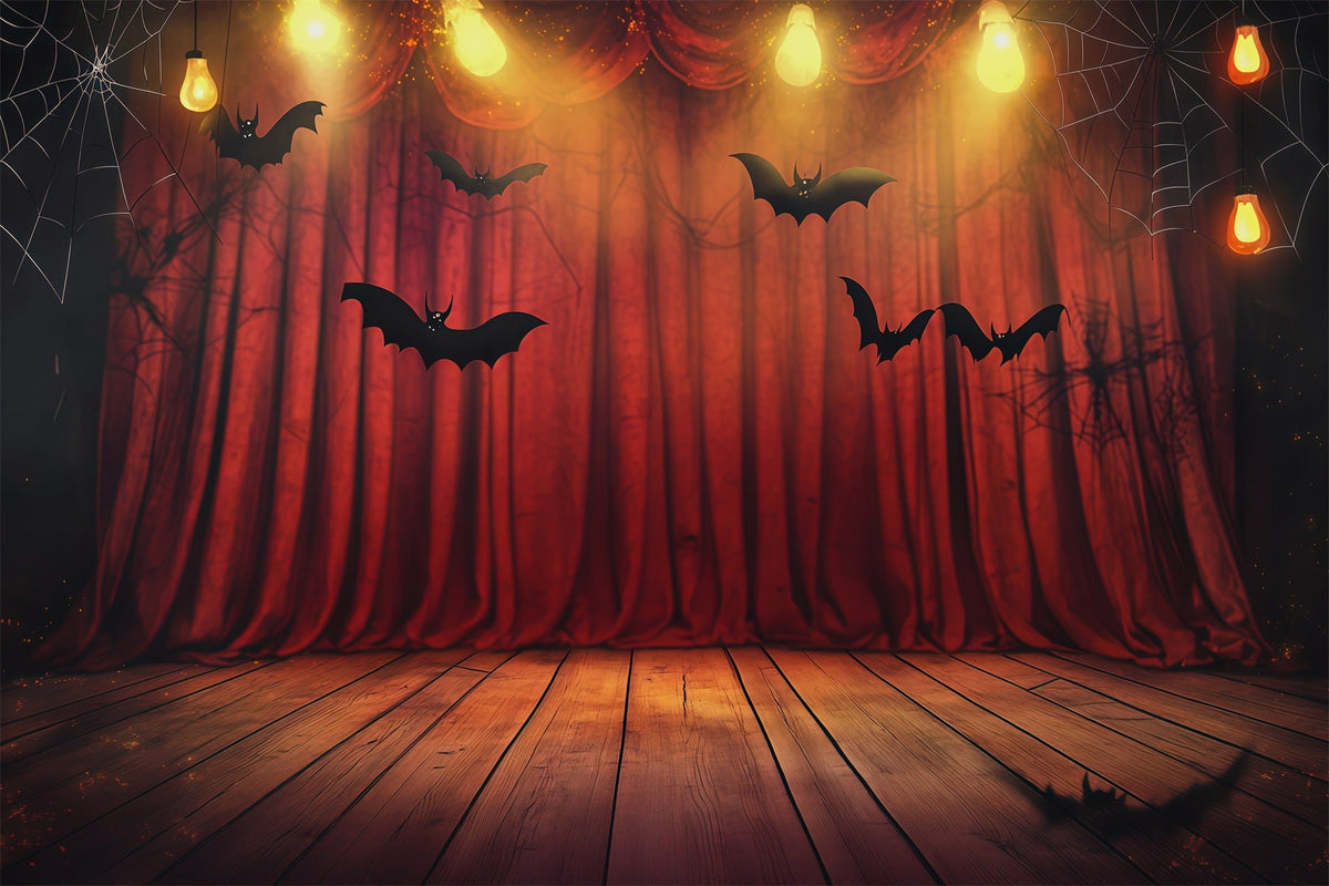 Halloween-Bühnenhintergrund Roter Vorhang Fledermaus-Bühne Halloween-Fotografie-Hintergründe RR67-35