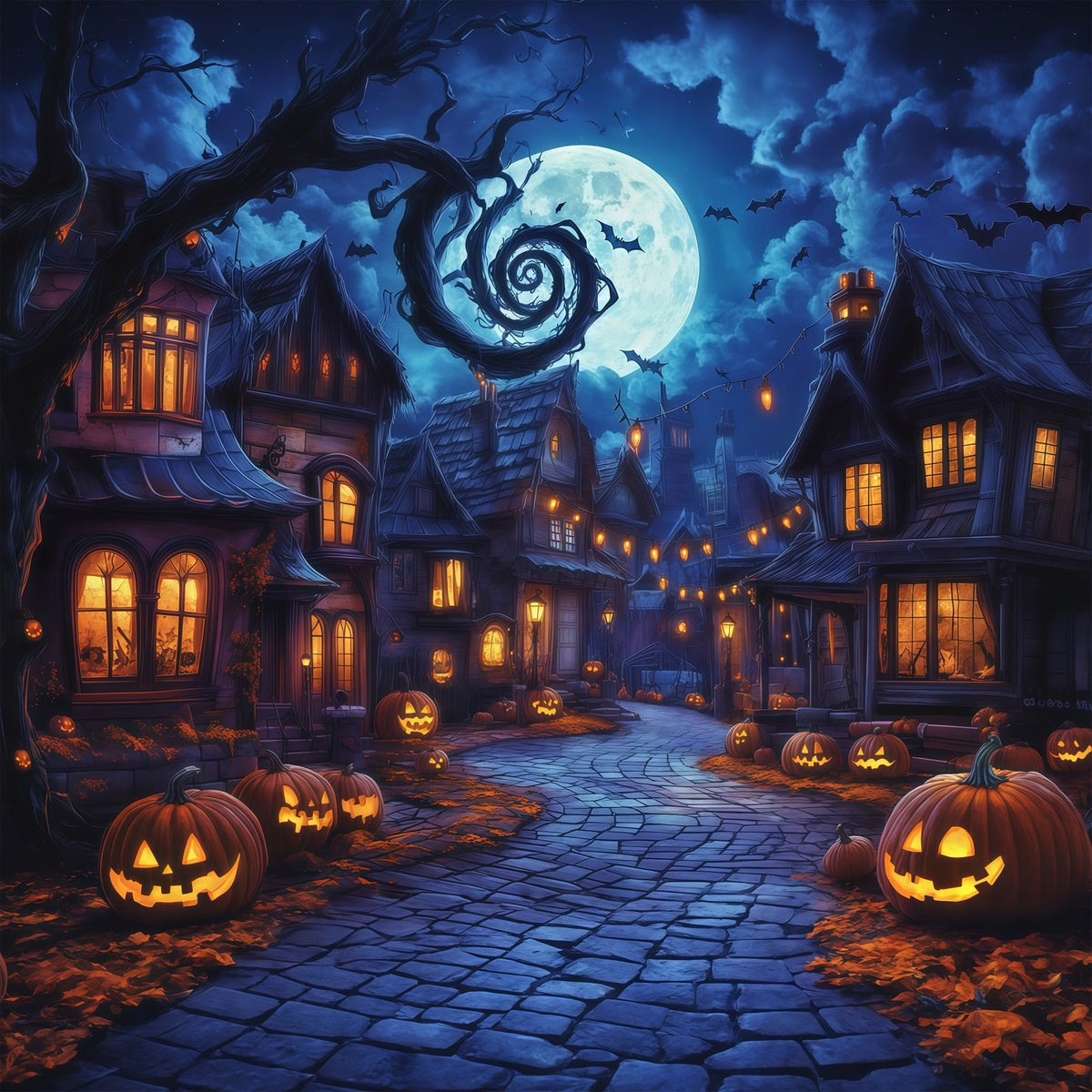 Fotohintergründe Halloween Gruseliges Dorf Kürbisstraße Halloween Stadt Hintergrund RR67-37