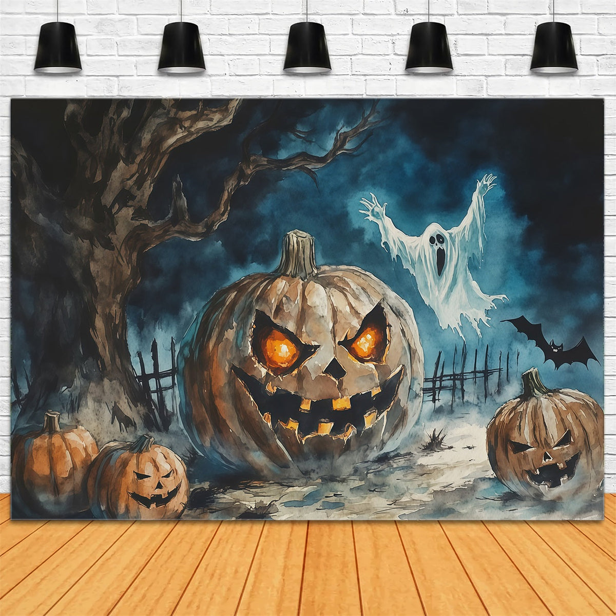Halloween-Hintergrundfotografie Aquarell Kürbis Geist Baum Halloween Gruseliger Hintergrund RR67-42