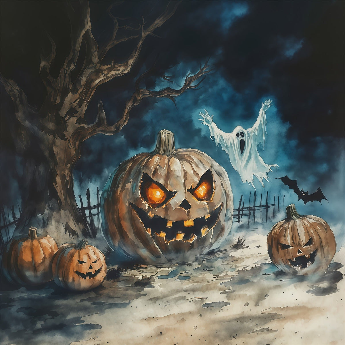 Halloween-Hintergrundfotografie Aquarell Kürbis Geist Baum Halloween Gruseliger Hintergrund RR67-42