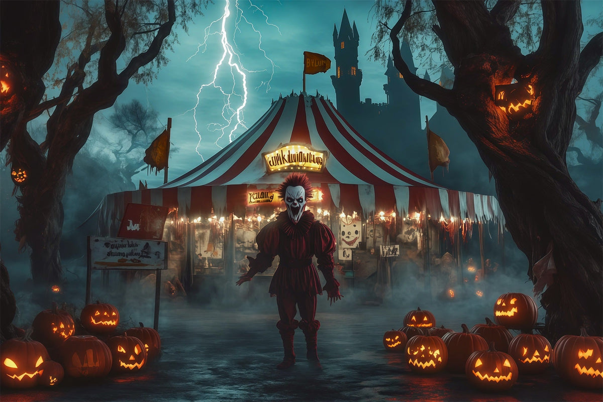 Halloween-Clown-Hintergrund Gruselige Zirkusclown-Kürbisse Halloween-Stoffhintergrund RR67-49