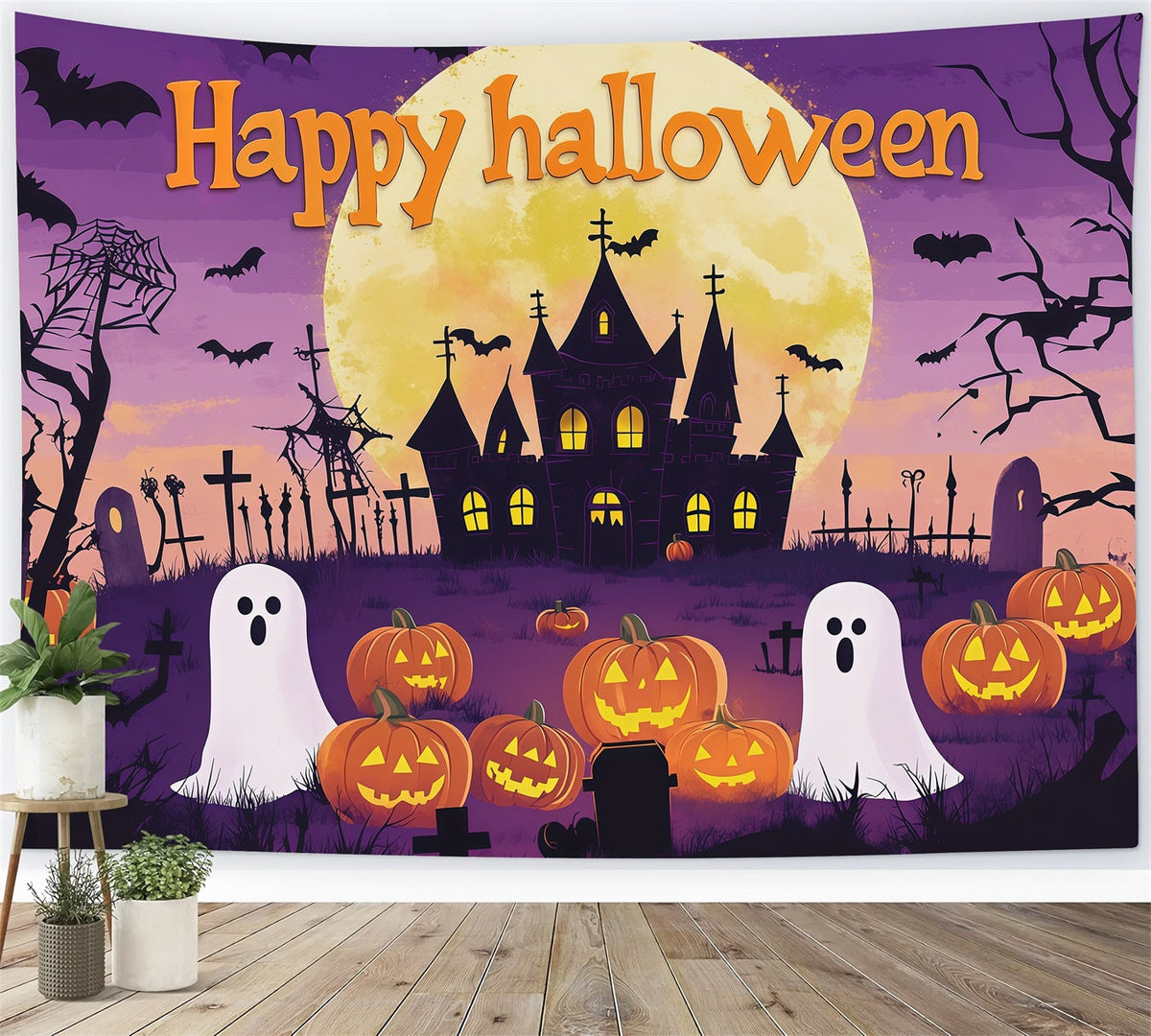 Halloween-Party-Fotohintergrund Lila Mond Geister Kürbisse Halloween-Hintergrund RR67-51