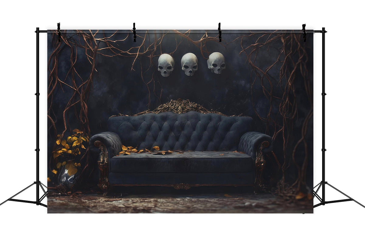 Halloween-Fotohintergrund Mit Totenkopf-Sofa Und Ranken RR67-54