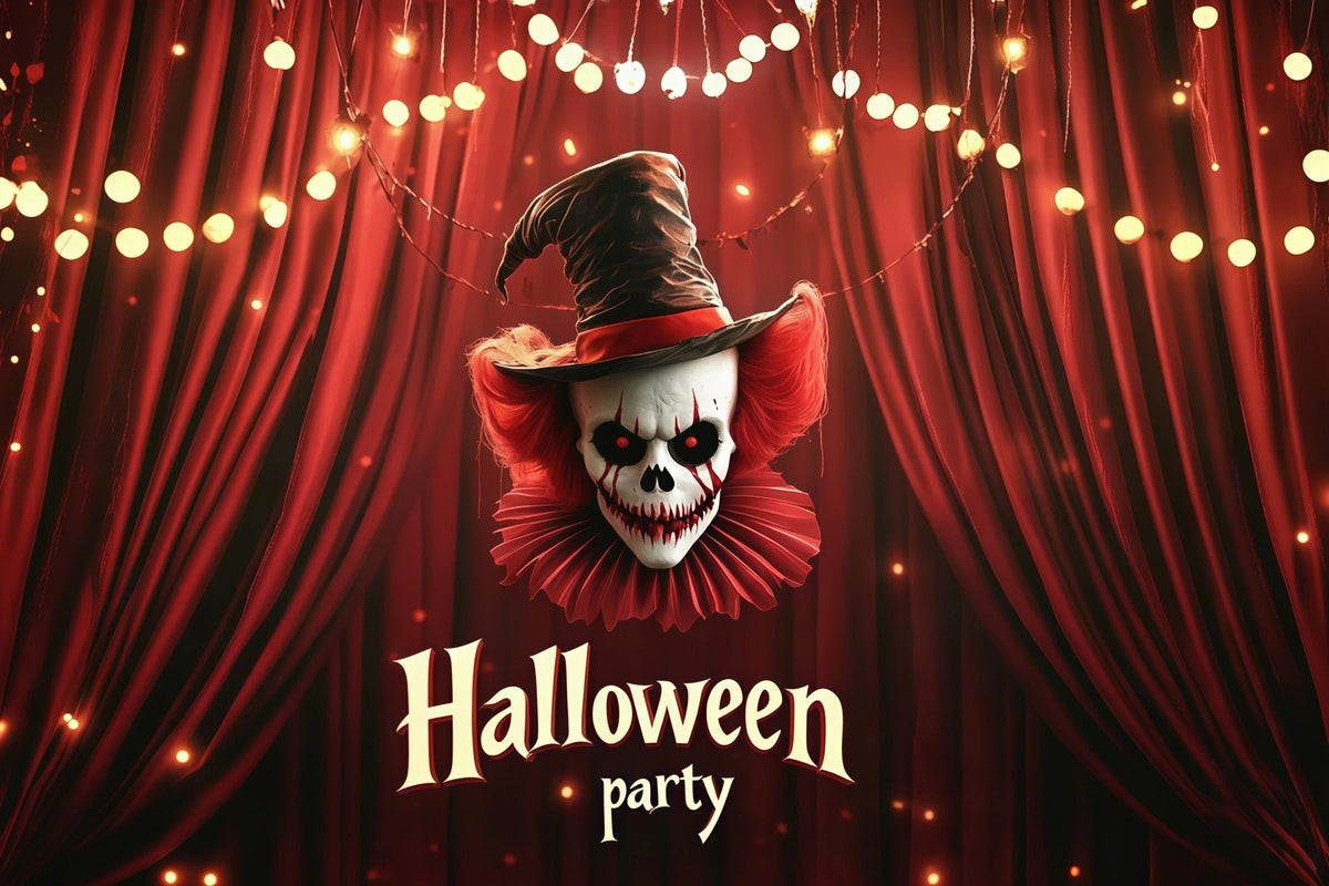 Halloween-Party-Hintergründe Clown-Totenkopf Roter Vorhang Halloween-Fotokabinen-Hintergrund RR67-57