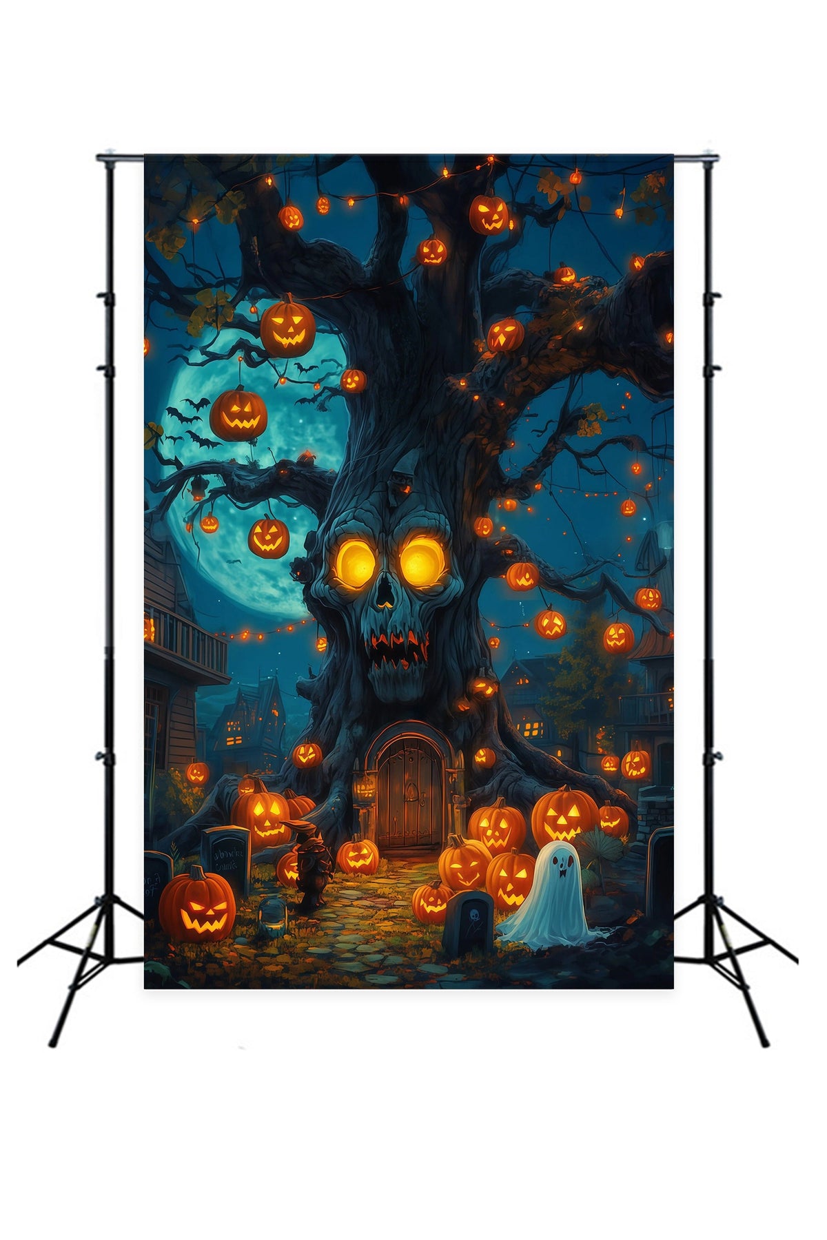 Halloween-Hintergrund Für Den AußenbereichTotenkopf Baum Kürbislaternen Gruseliger Halloween-Hintergrund RR67-59
