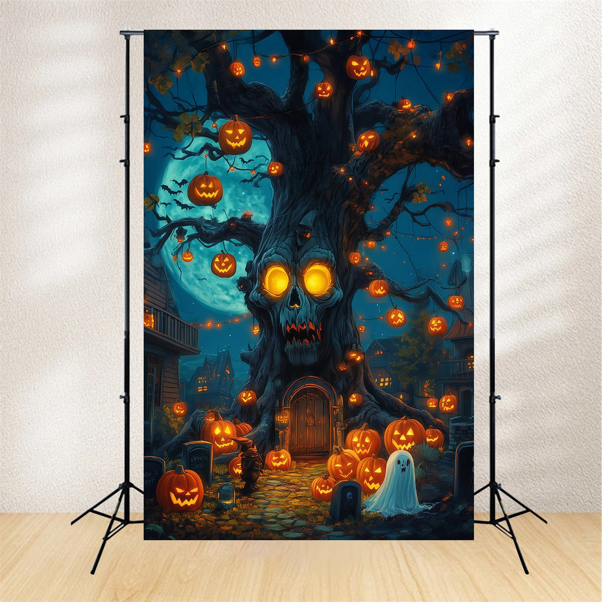 Halloween-Hintergrund Für Den AußenbereichTotenkopf Baum Kürbislaternen Gruseliger Halloween-Hintergrund RR67-59
