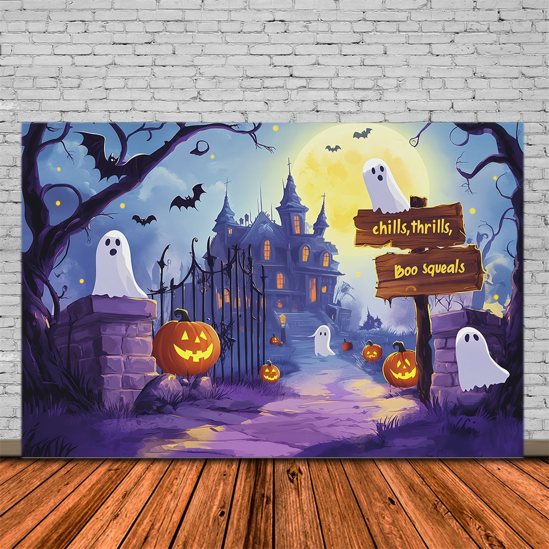 Halloween-Fotohintergrund-IdeenGeisterhaftes Herrenhaus Kürbisweg Halloween-Fotohintergrund RR67-65