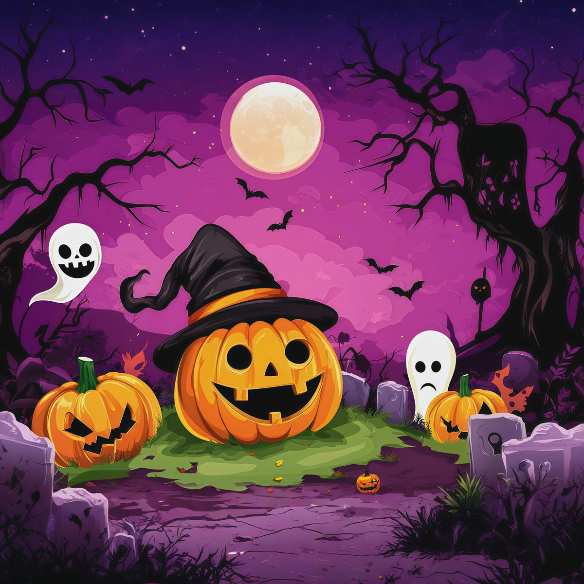 Halloween-Kulissen Aus Pappe Cartoon-Kürbis Geist Friedhof Halloween-Fotografie-Hintergrund RR67-69