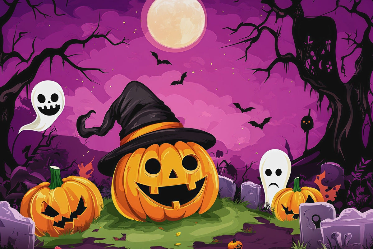 Halloween-Kulissen Aus Pappe Cartoon-Kürbis Geist Friedhof Halloween-Fotografie-Hintergrund RR67-69