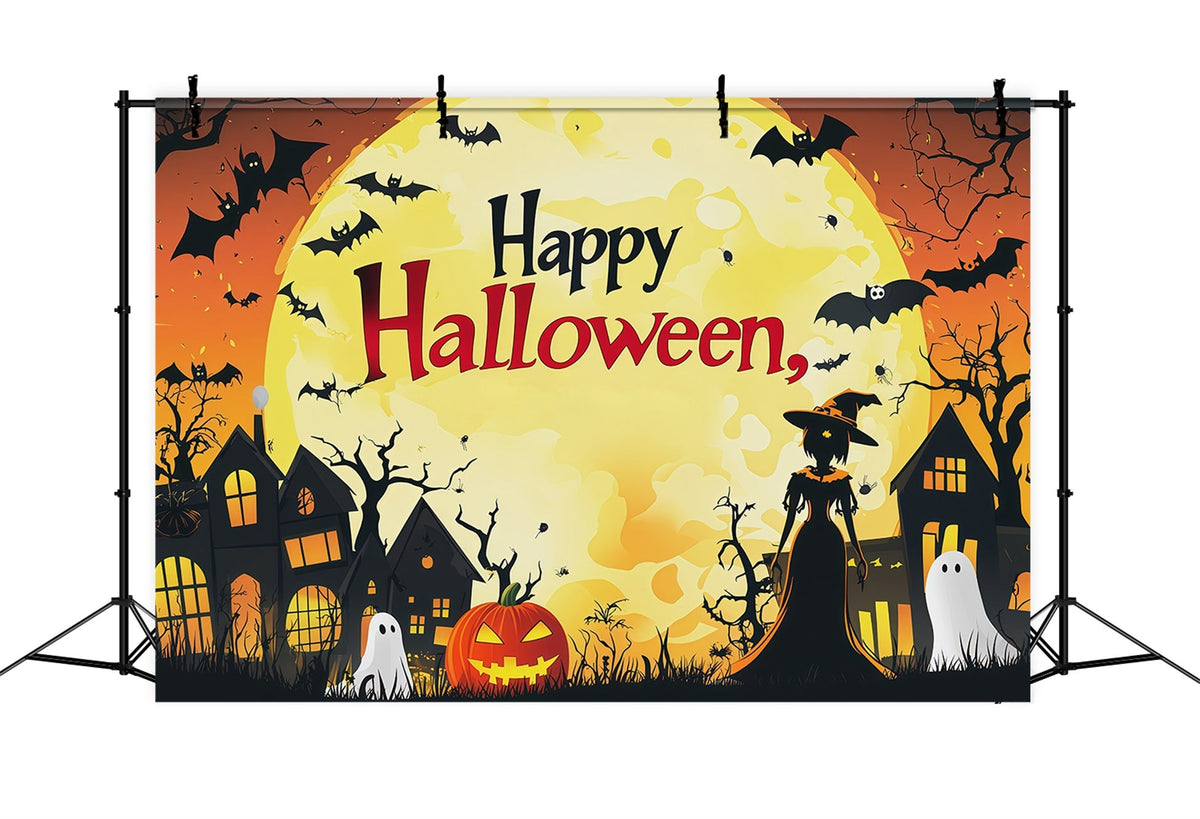 Halloween-Fotohintergrund „Orange Moon Witch Town Für Halloween-Partys RR67-70