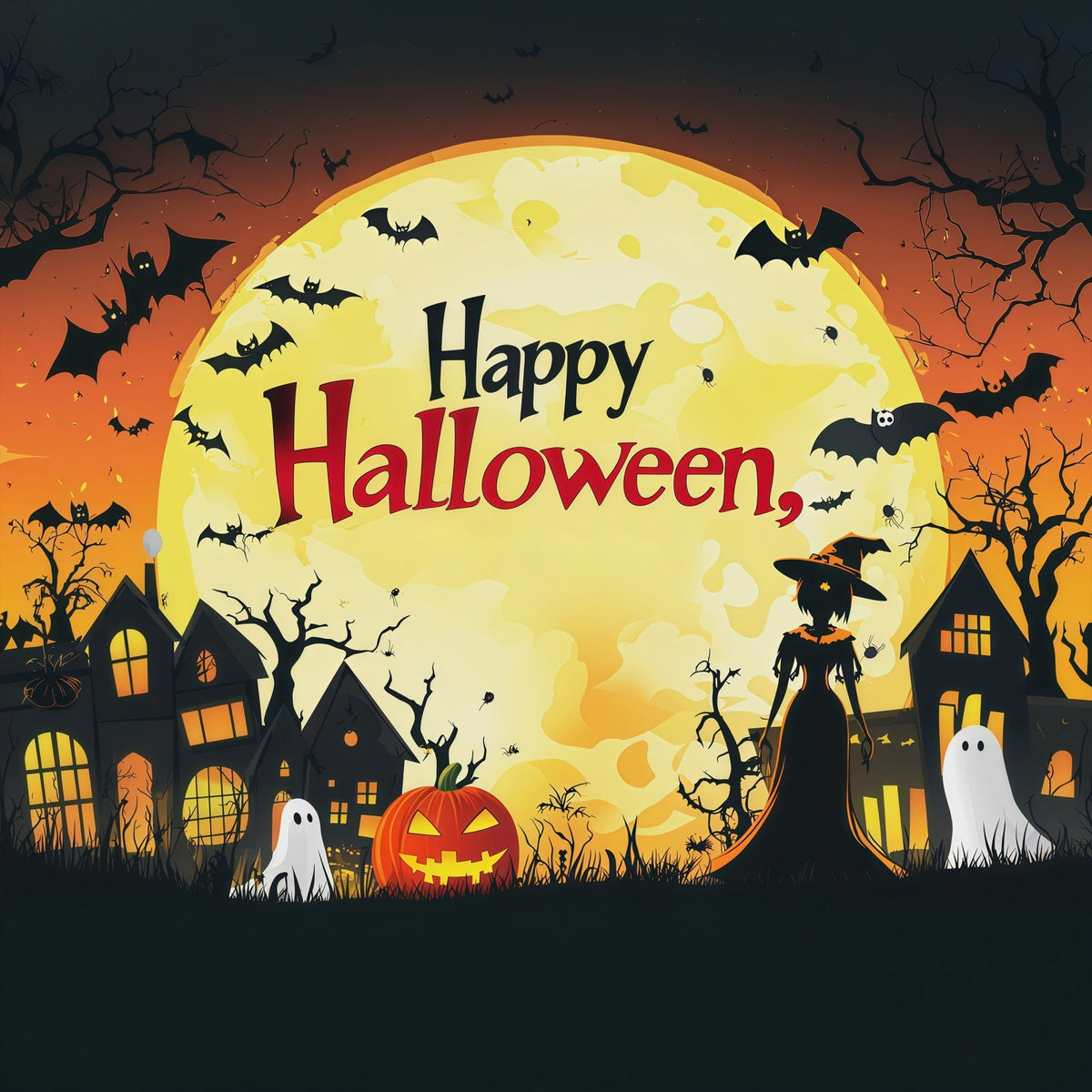 Halloween-Fotohintergrund „Orange Moon Witch Town Für Halloween-Partys RR67-70