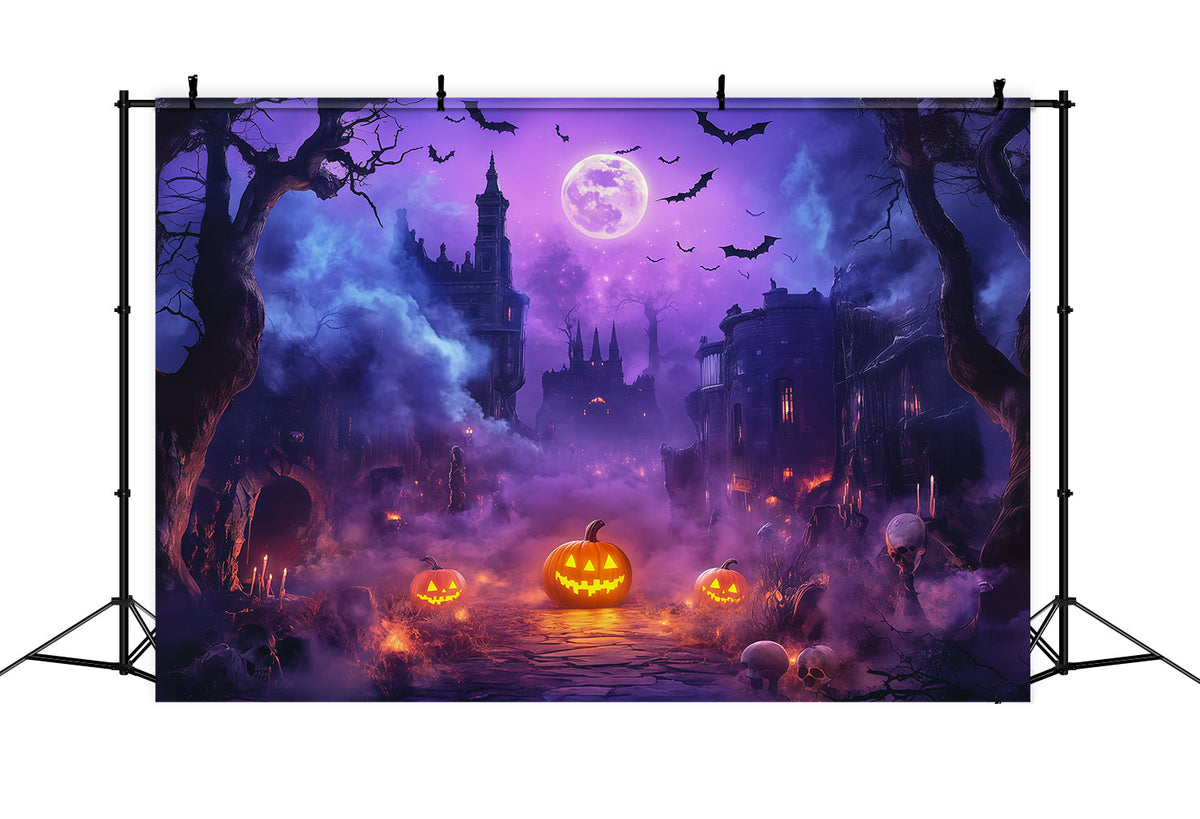 Halloween-Fotohintergrund Für DraußenLila Mond Kürbis Schloss Halloween RR67-71