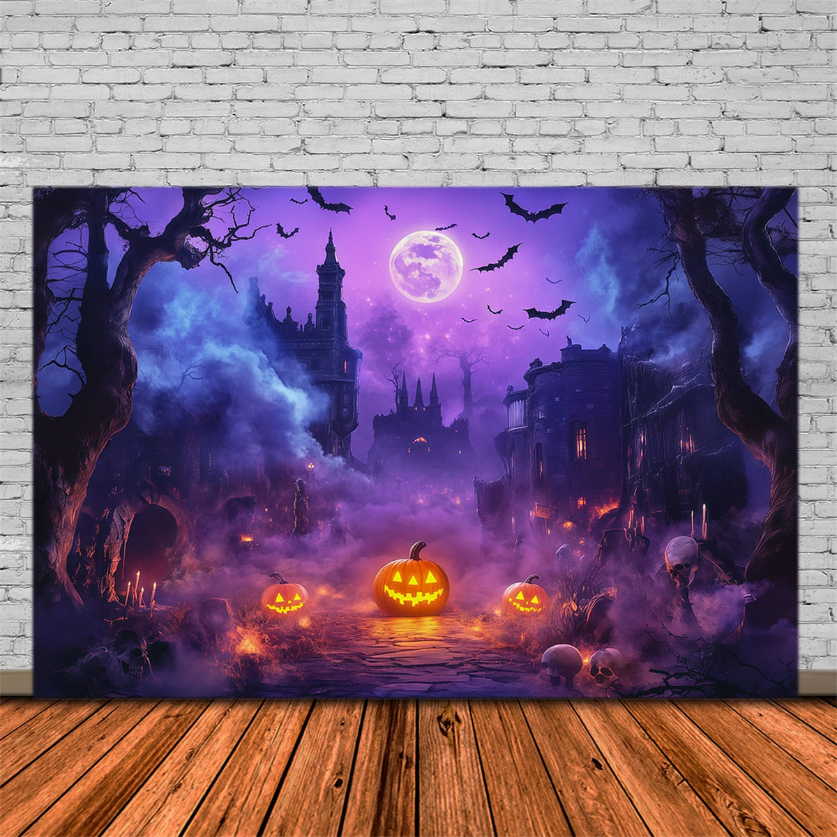 Halloween-Fotohintergrund Für DraußenLila Mond Kürbis Schloss Halloween RR67-71
