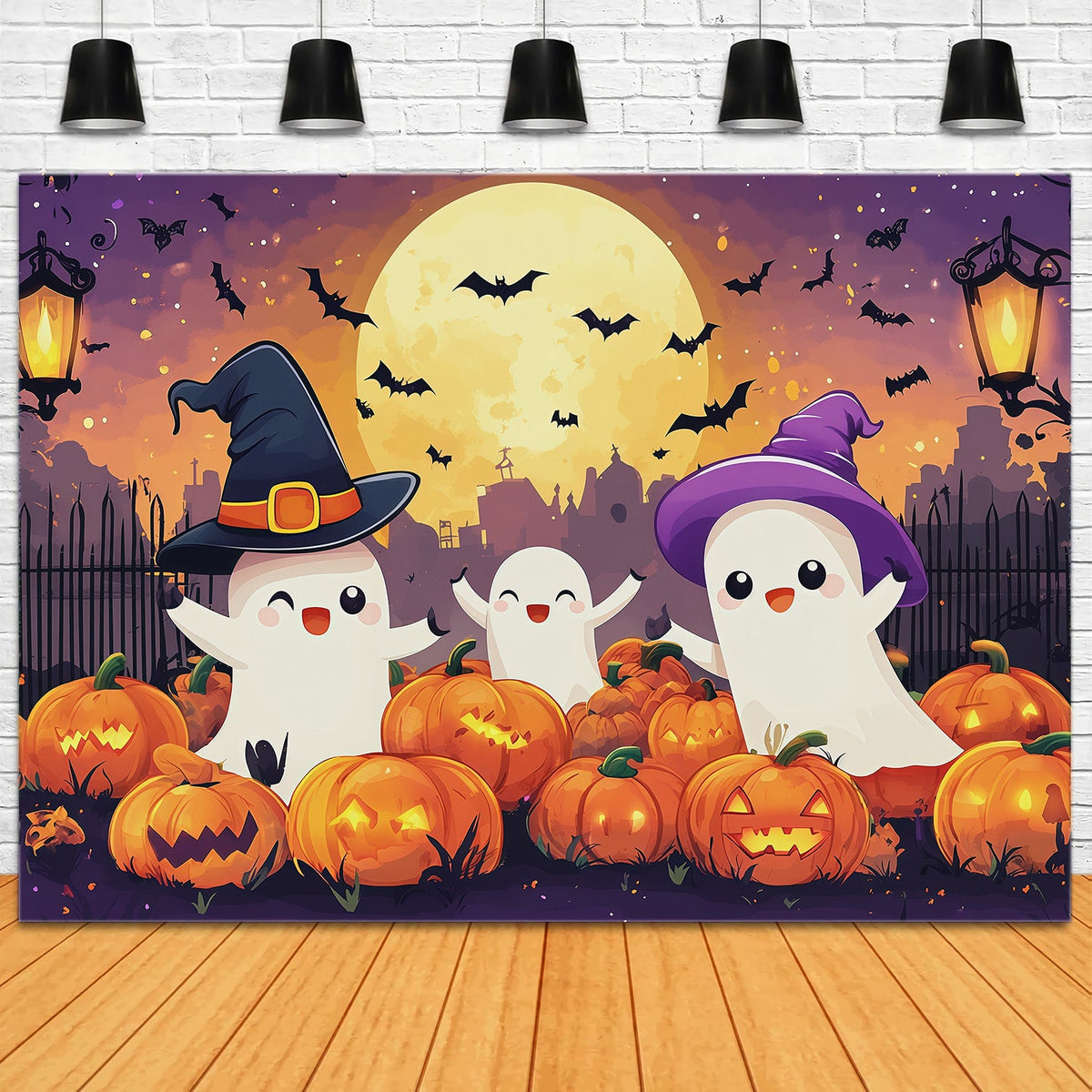 Halloween-Hintergrund Für FotoboxNiedliches Geister-Kürbis-Motiv RR67-73