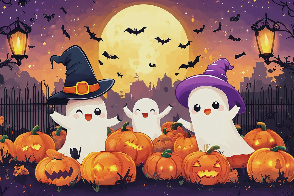 Halloween-Hintergrund Für FotoboxNiedliches Geister-Kürbis-Motiv RR67-73