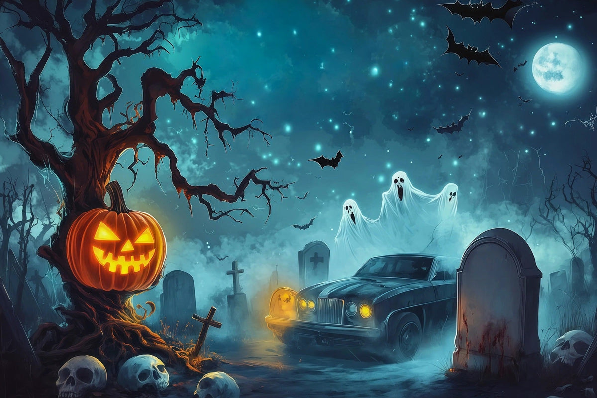Halloween-Garage-Kulisse Kürbis-Geist-Friedhof-Auto-Kulissen Für Halloween RR67-75