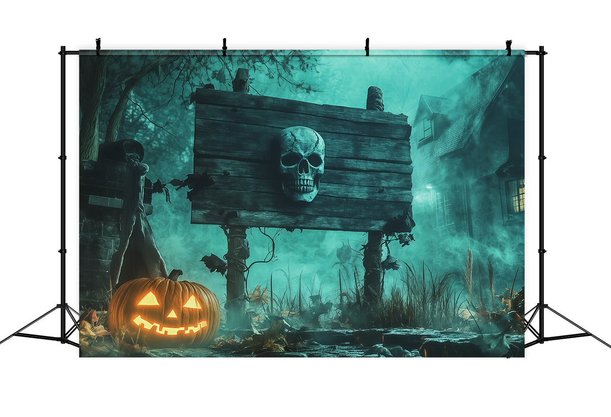 Gruselige Halloween-HintergrundideenTotenkopf Kürbis Nebel Halloween-Fotoshooting-Hintergrund RR67-78