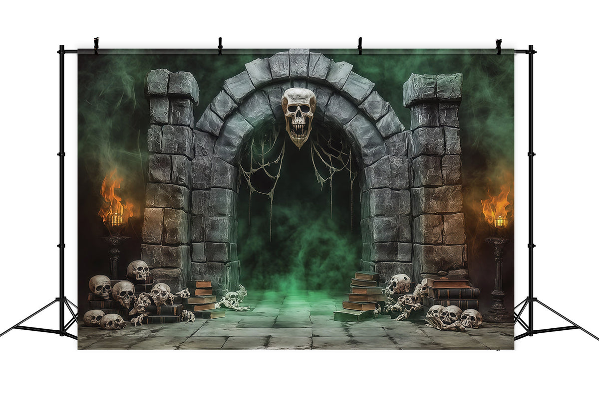 Halloween-Hintergrund Aus Stoff Totenkopf Steinportal Nebel-Halloween-Hintergrund Für Fotos RR67-79