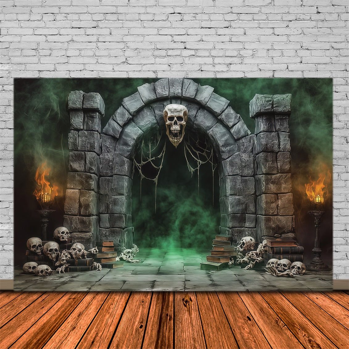 Halloween-Hintergrund Aus Stoff Totenkopf Steinportal Nebel-Halloween-Hintergrund Für Fotos RR67-79