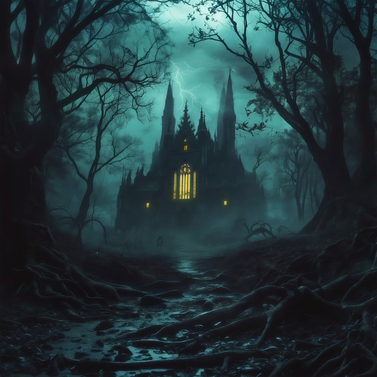 Halloween-Hintergrundideen Zum SelbermachenNebeliger Gotischer Kathedralenwald Gruselige Hintergründe Für Halloween RR67-81