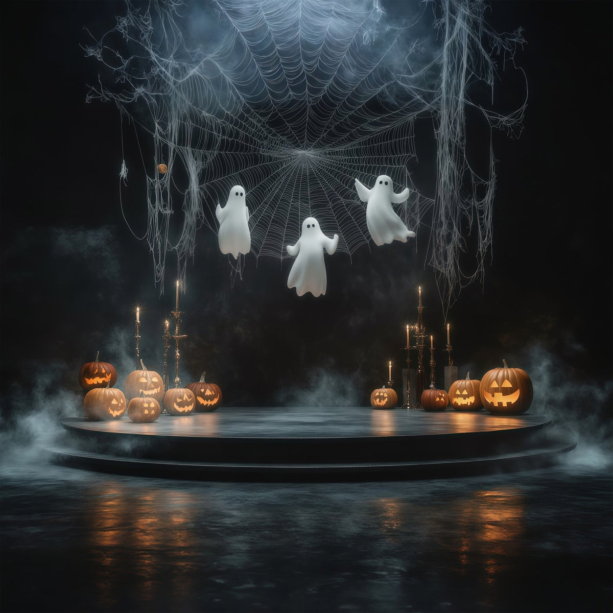 Halloween-Bühnenhintergrund Hängender Geist Spinnennetz Kürbis Halloween-Fotografie-Hintergründe RR67-85