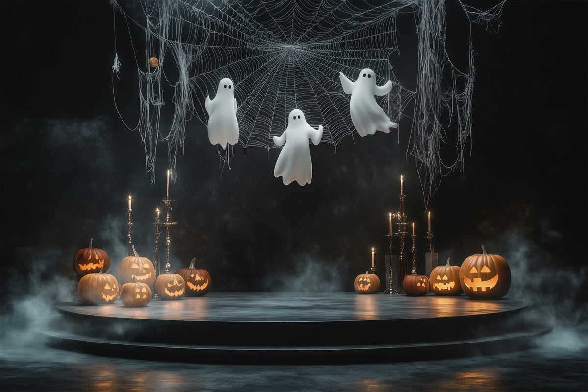 Halloween-Bühnenhintergrund Hängender Geist Spinnennetz Kürbis Halloween-Fotografie-Hintergründe RR67-85