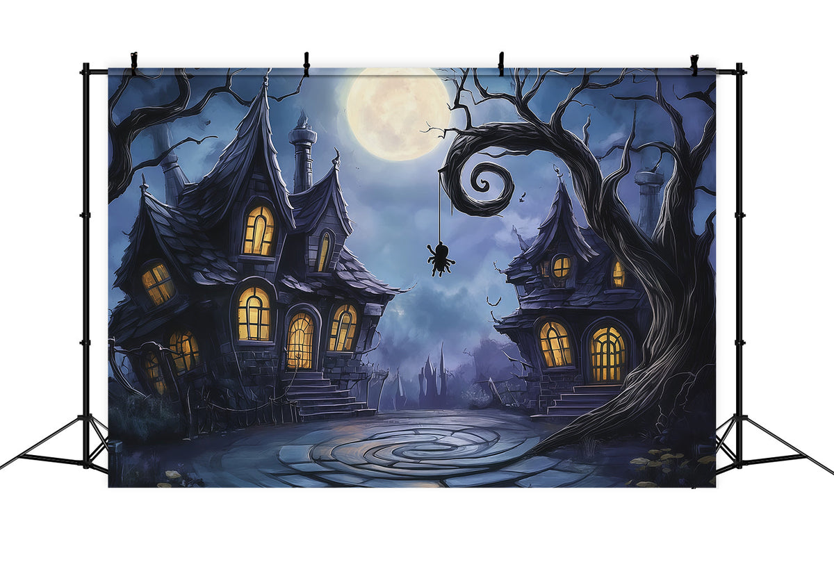 Fotohintergründe Halloween Mondbeschienene Schiefe Spukhäuser Halloween Town Hintergrund RR67-87