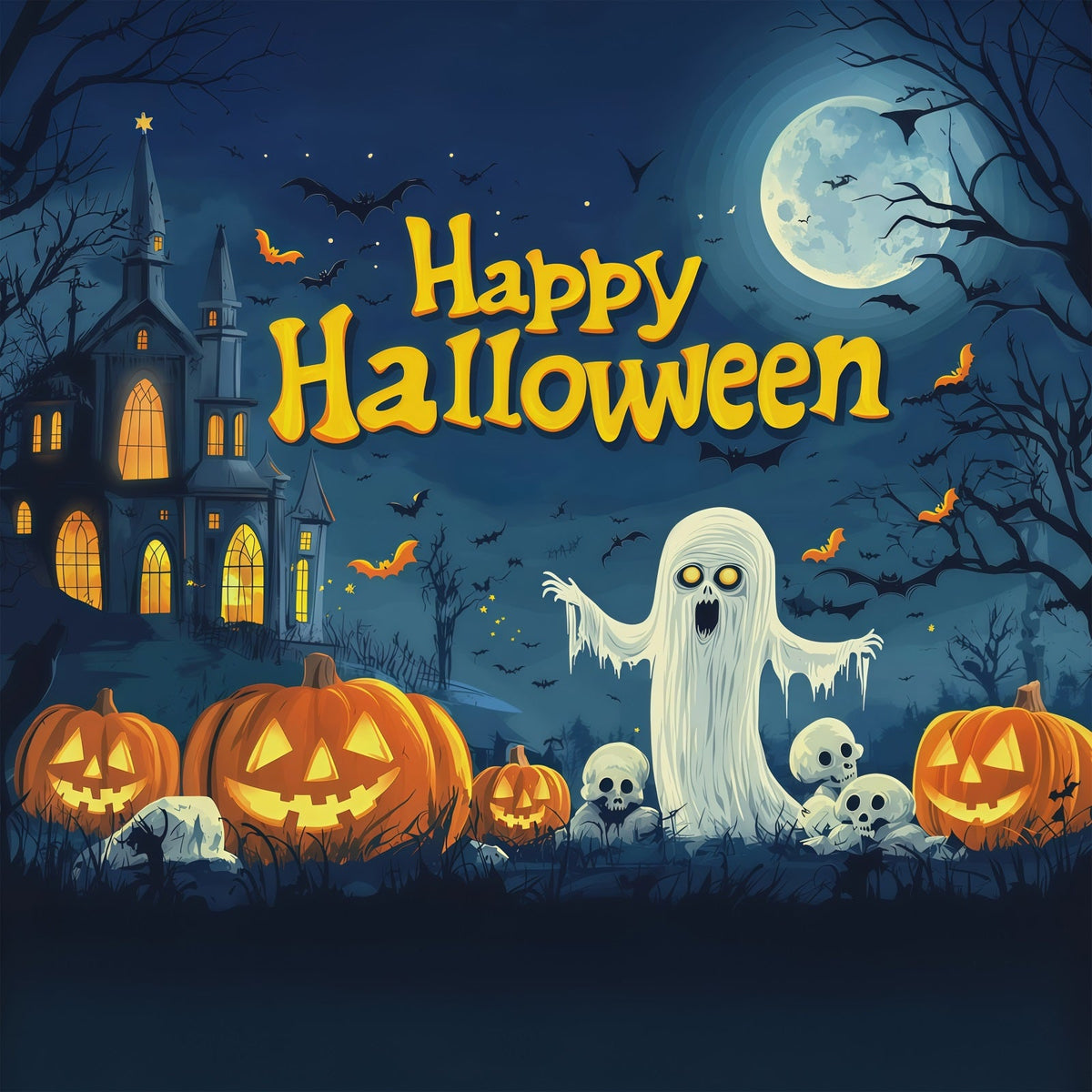 Halloween-Party-HintergrundideenKürbis-Geist-Totenkopf-Poster Gruselige Halloween-Hintergründe RR67-88