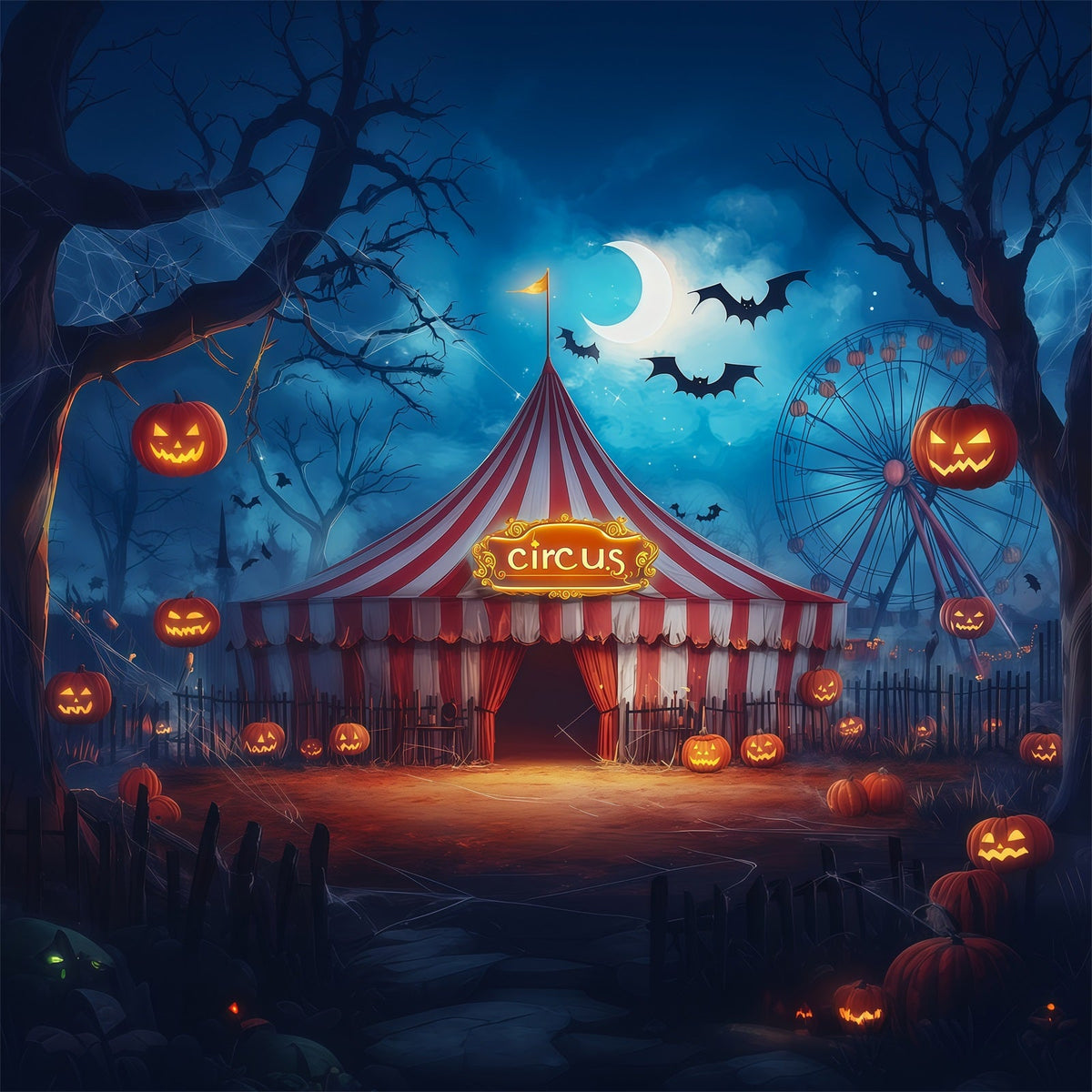 Halloween-FotohintergründeMondscheinzirkus Kürbiszelt Halloween-Zirkuskulisse RR67-89