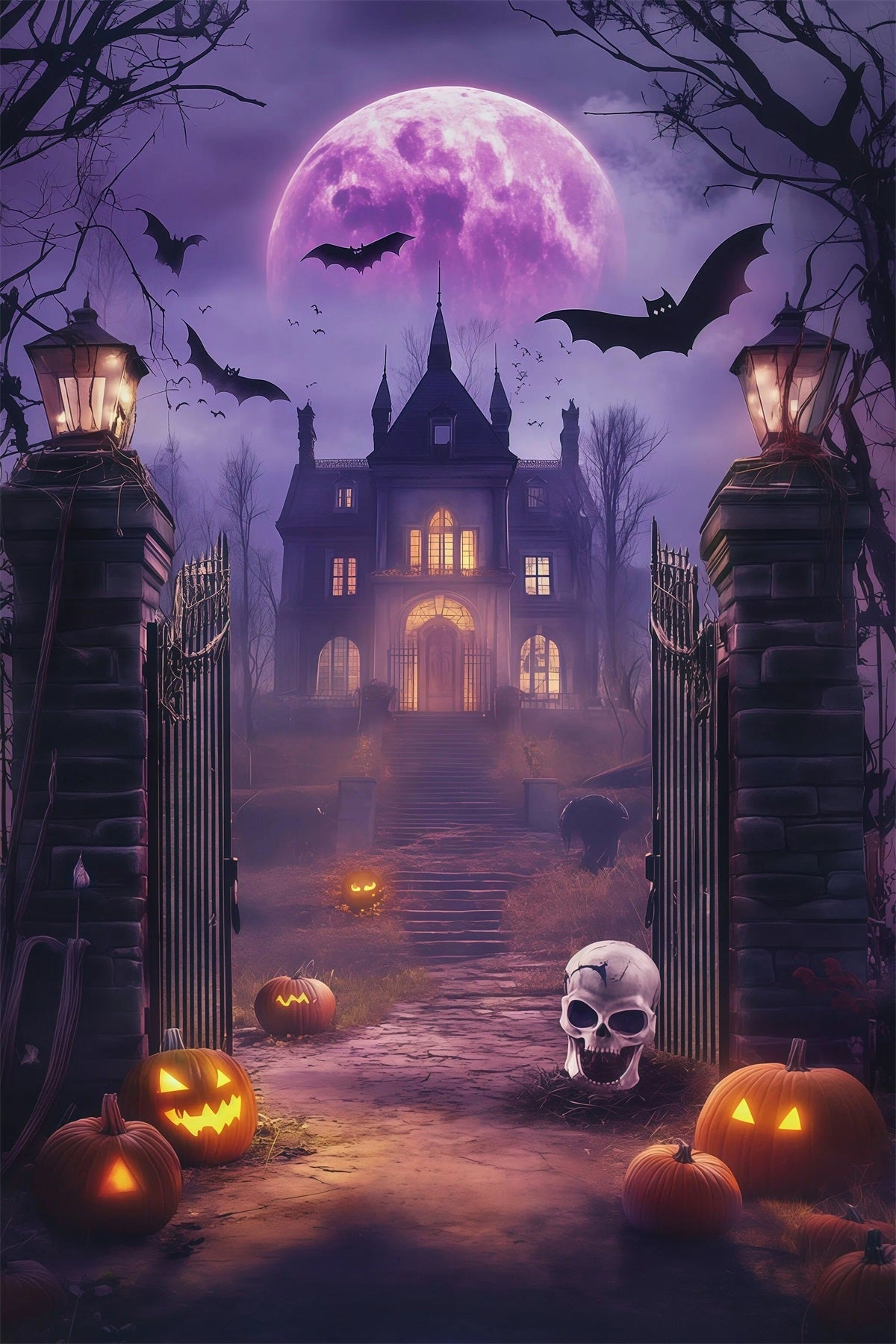 Diy Halloween Fotokulisse Lila Mond Spuktor 10X10 Halloween Kulisse RR67-91